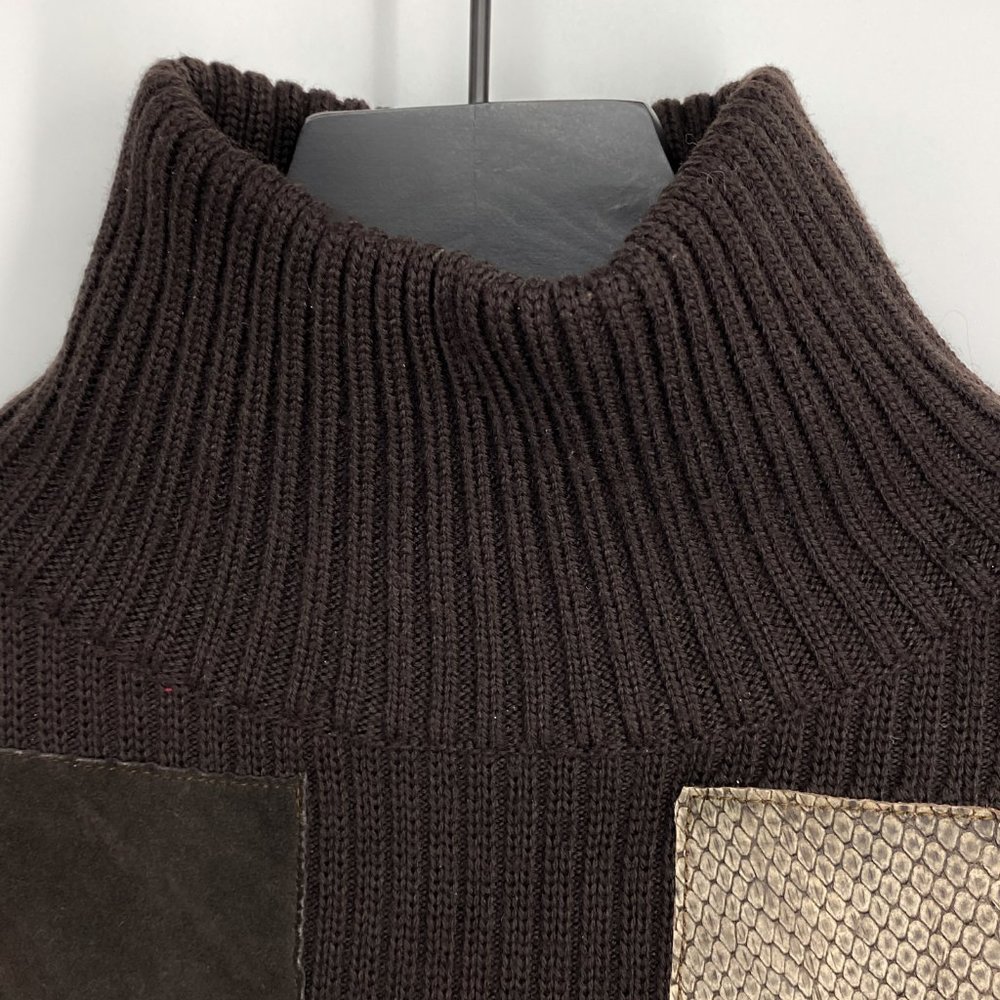 Maurizio Pecoraro Wool Leather Patchwork Sweater - image 5